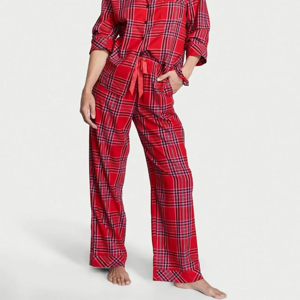 VS Flannel Pajama Set Red Plaid Pajama PJs Long Sleeve Pants Great Present NWT - Picture 9 of 12